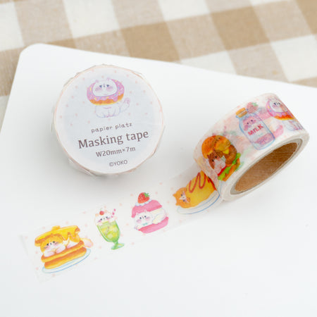 Papier Platz Washi Tape - Yoko Cats & Food (20mm) Close Up