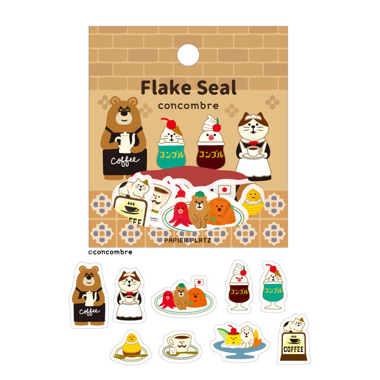 Papier Platz x Concombre Washi Flake Stickers - Coffee Cafe White BG