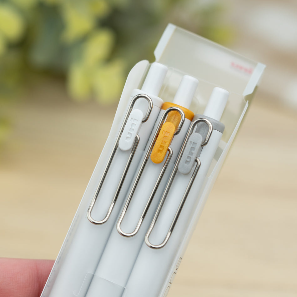 Uni-ball One Metallic Gel Pens White Orange and Grey