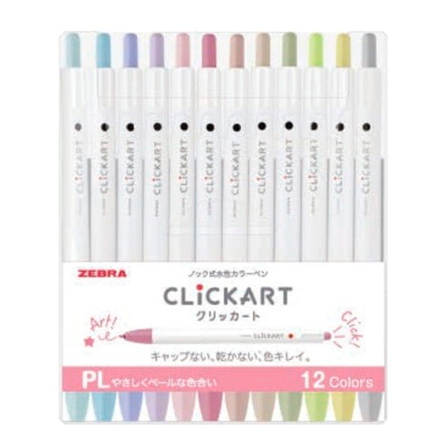 Zebra ClickArt Retractable Marker - Pastel Colors (Set of 12)