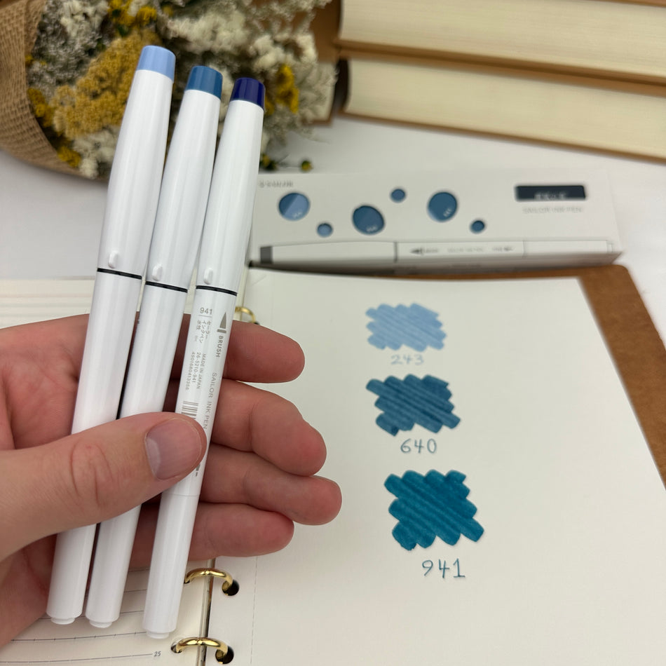 Sailor Studio Ink Dual-Tip Brush Pens (Set of 3) - Cool Blue Tones