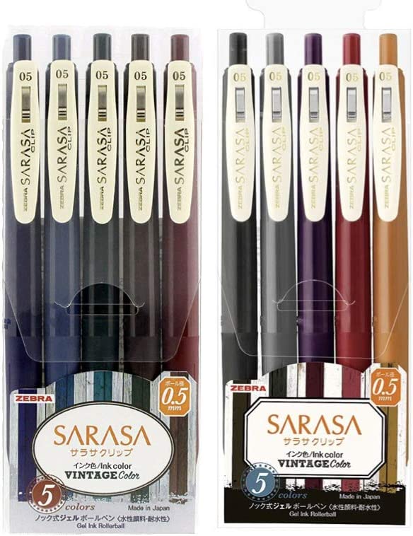 Zebra Sarasa Clip Gel Pen (0.5mm) - Vintage Color Sets (5 Pack)