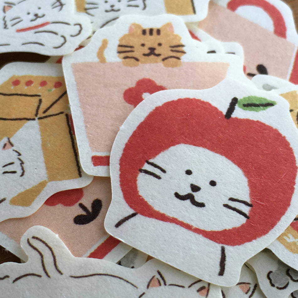 Furukawashiko Washi Flake Stickers - Apple Cat