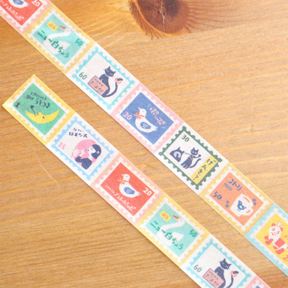 Furukawashiko Washi Tape (15mm) - Cartoon Vintage Stamps