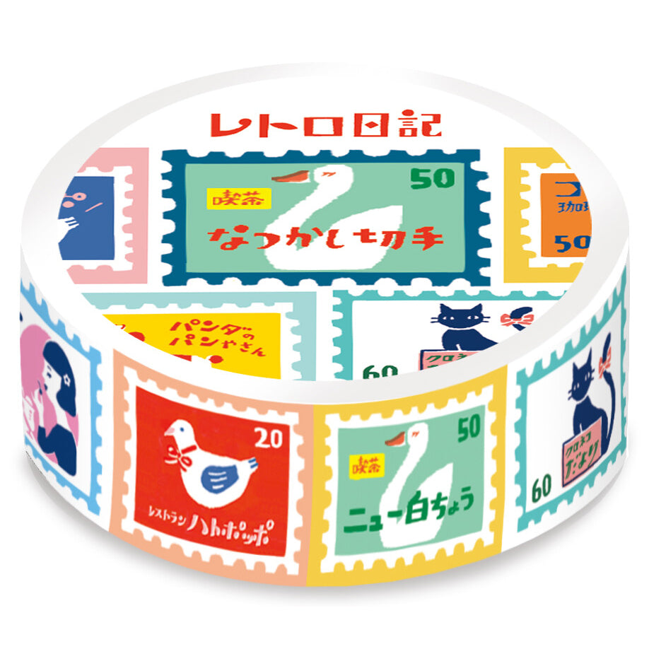 Furukawashiko Washi Tape (15mm) - Cartoon Vintage Stamps